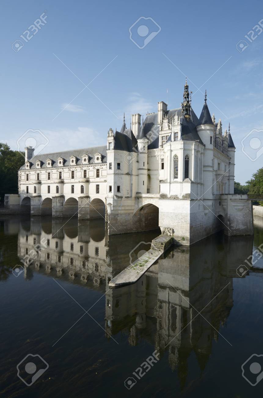 view of the castle of Chenonceau, Loire Valley, France. Known as "the castle of the ladies" was built in 1513 by Katherine Briconnet, houses a collection of valuable paintings and striking good is one of the most visited in the Loire Valley. - 16180080 view of the castle of Chenonceau, Loire Valley, France. Known as "the castle of the ladies" was built in 1513 by Katherine Briconnet, houses a collection of valuable paintings and striking good is one of the most visited in the Loire Valley. - 16180080