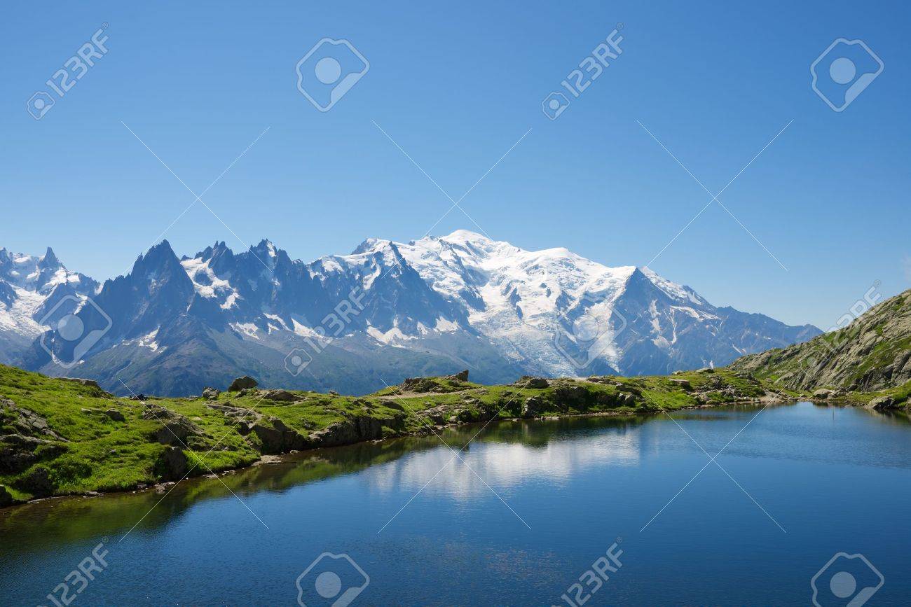 Mont Blanc reflected in Cheserys Lake, Mont Blanc Massif, Alps, France - 47058346 Mont Blanc reflected in Cheserys Lake, Mont Blanc Massif, Alps, France - 47058346