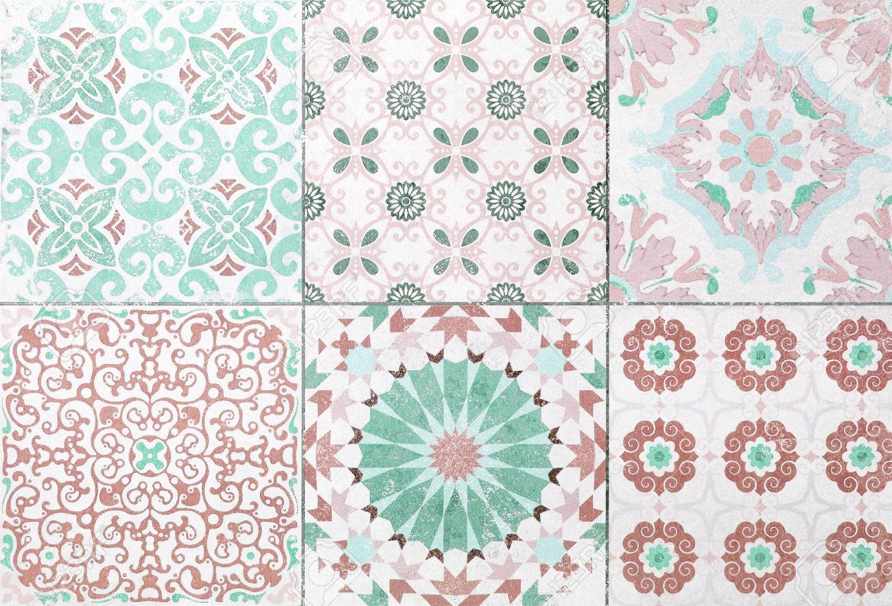 Beautiful old ceramic tile patterns in the park public stock photo 80062434
