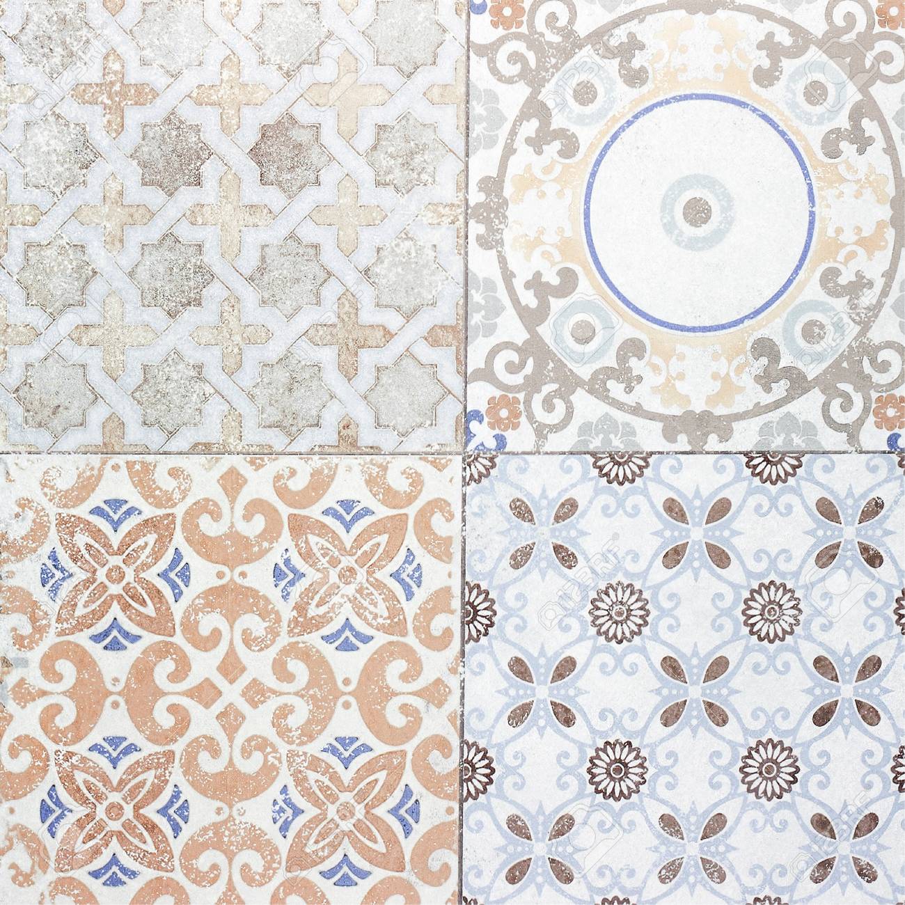 Beautiful old ceramic tile patterns in the park public stock photo 80062482