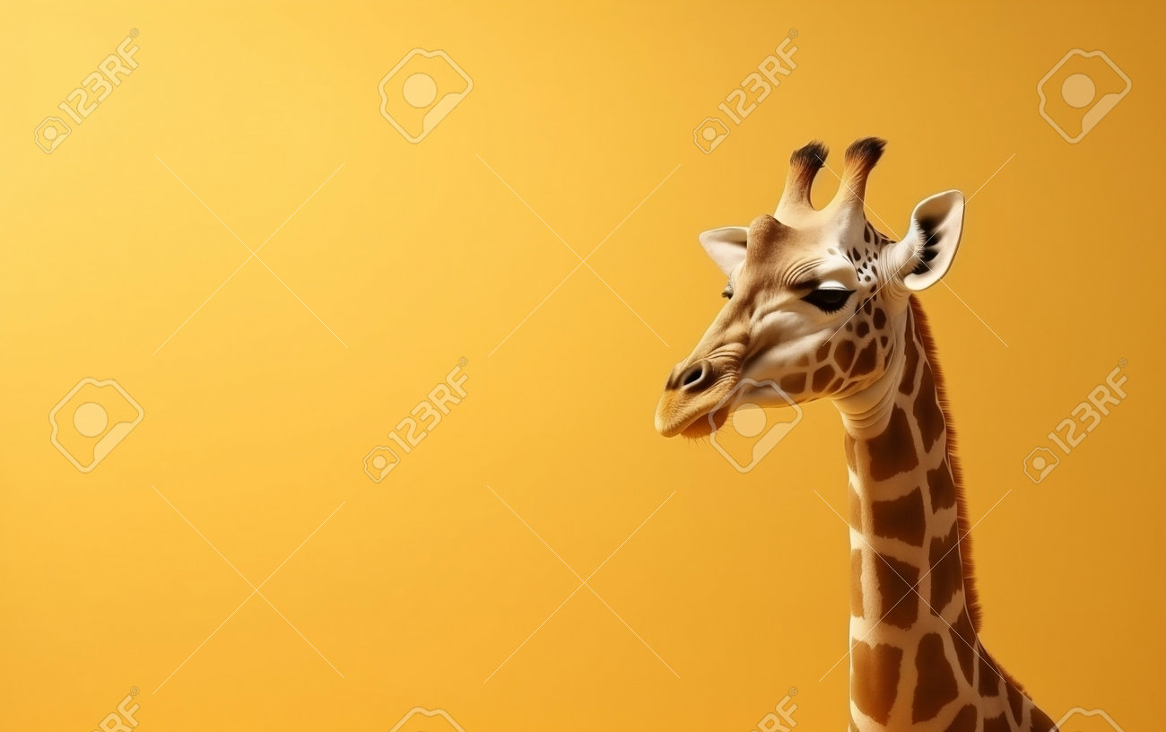 Giraffe On A Yellow Background With Copy Space For Text. Stock Photo,  Picture and Royalty Free Image. Image 203885306., image size:1300x816