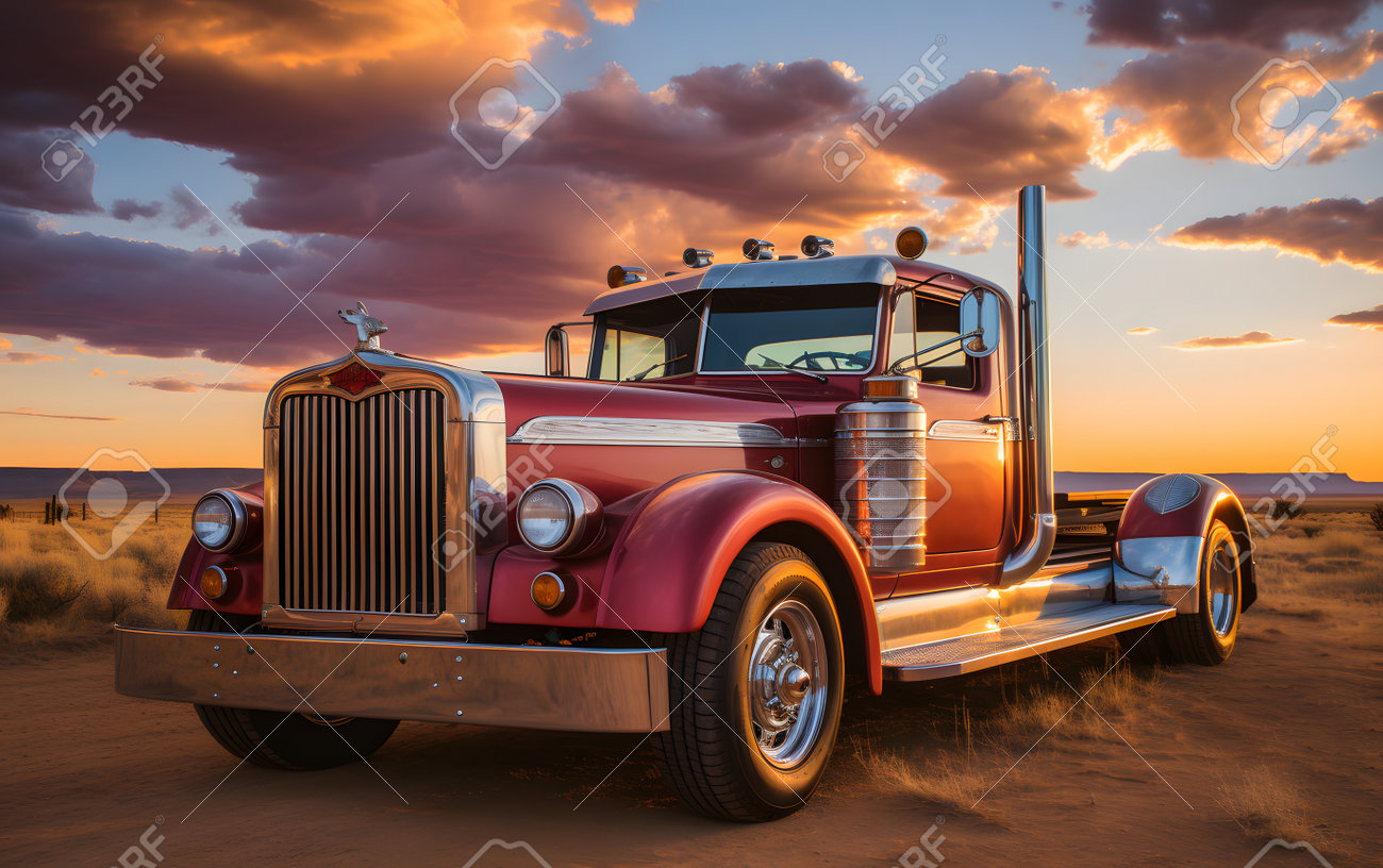 Classic American Pickup Truck In The Desert At Sunset, USA. Stock Photo,  Picture and Royalty Free Image. Image 208352453., image size:1300x816