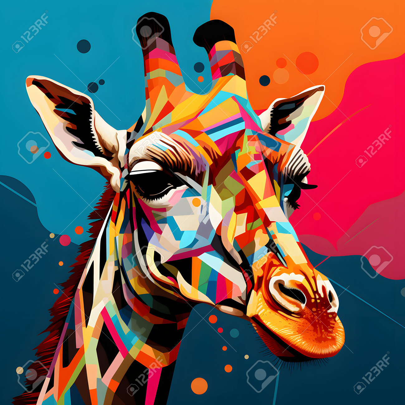 抽象画 キリン クレパス画 木製フレーム 抽象クレパス画 キリンの絵