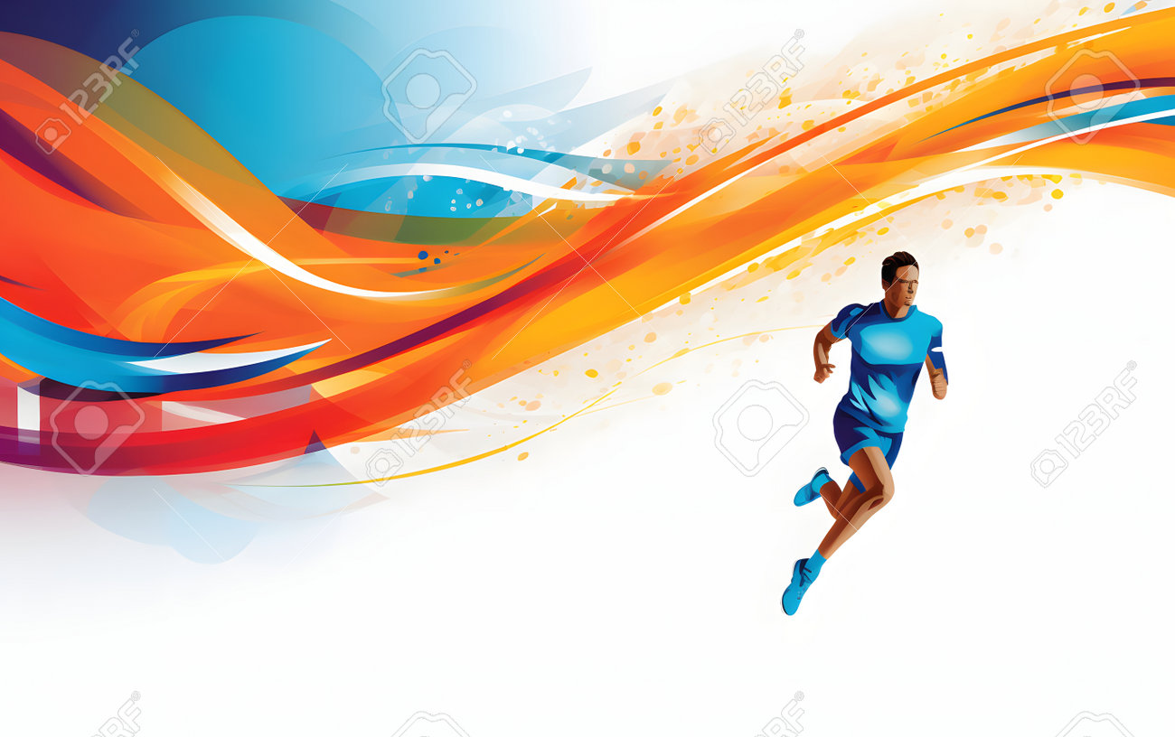 Running Man. Sports Vector Illustration. Runner In Motion On Abstract Wave  Background. Stock Photo, Picture and Royalty Free Image. Image 208949293., image size:1300x816