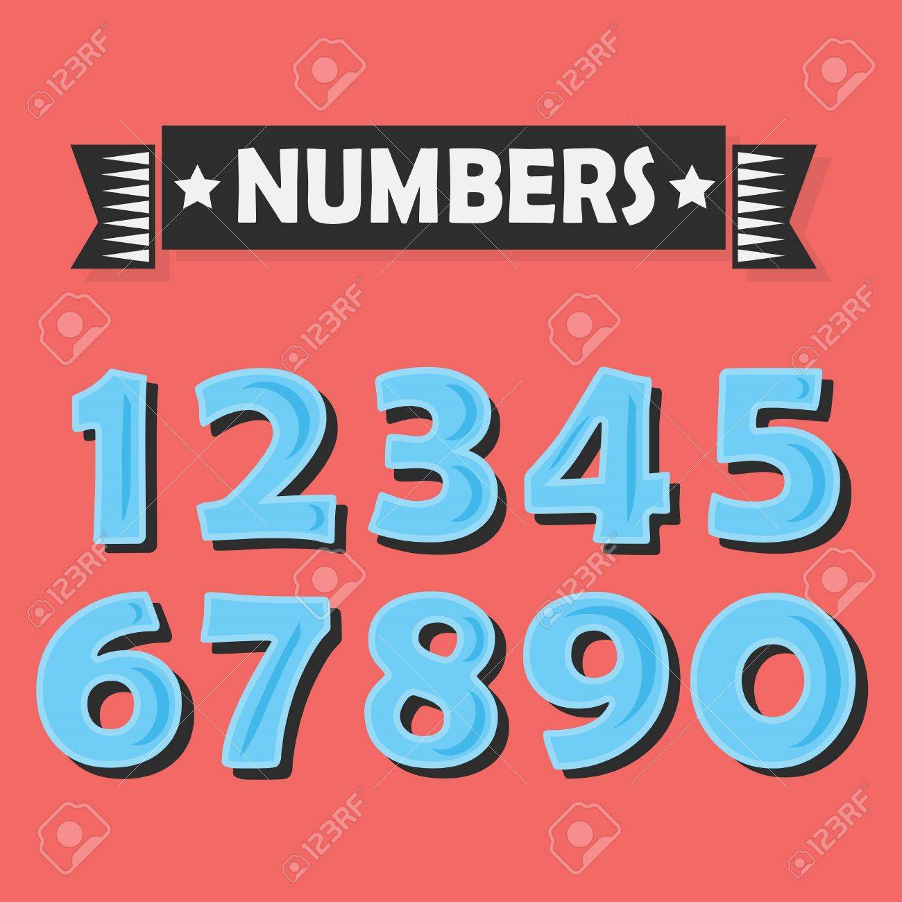 Set Of Abstract Blue Numbers With Black Shadow On Red Coral Color Background Royalty Free Cliparts Vectors And Stock Illustration Image