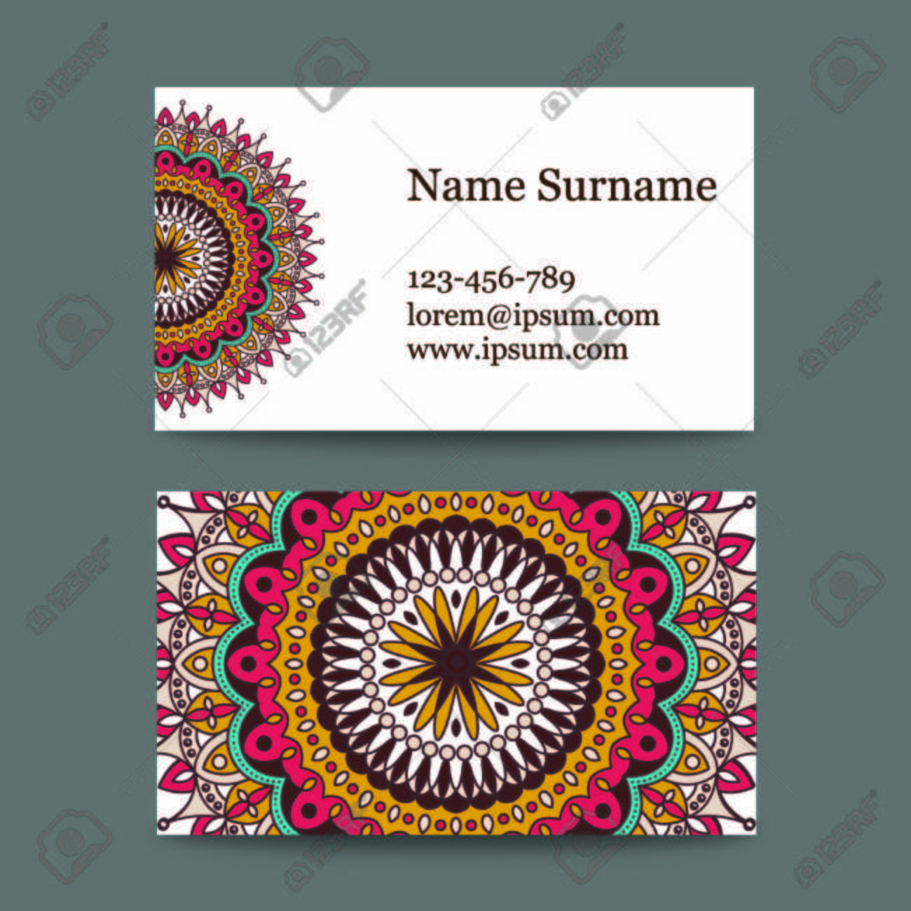 ビジネス カードで国立の動機のベクトルを設定します ヨガのサロン スパ 花屋のカラフルなマンダラと名刺 ベクトル国立デザイン のイラスト素材 ベクタ Image