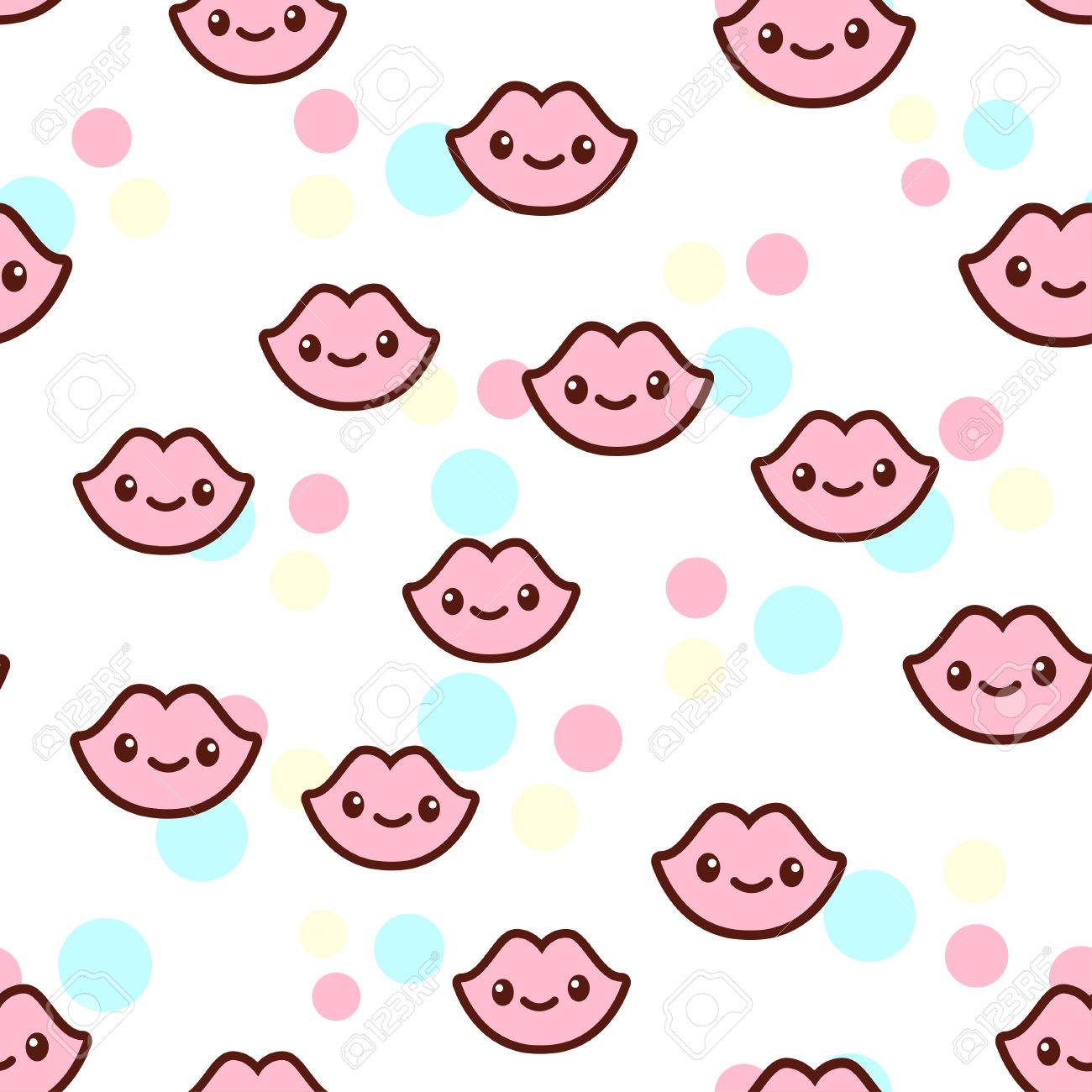 変な顔のシームレスなパターンを持つかわいい唇のベクター イラストです 流行のかわいい絵文字を 1 つの部分体ギフト子供のための T シャツ印刷します のイラスト素材 ベクタ Image