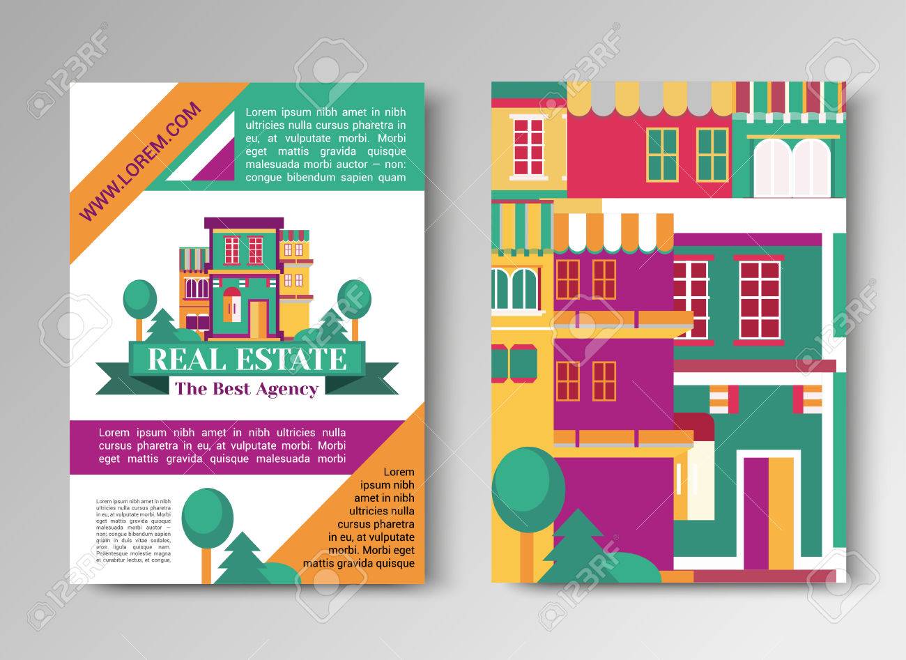 real estate flat brochure set with house ribbon trees village real estate flyers for buyers