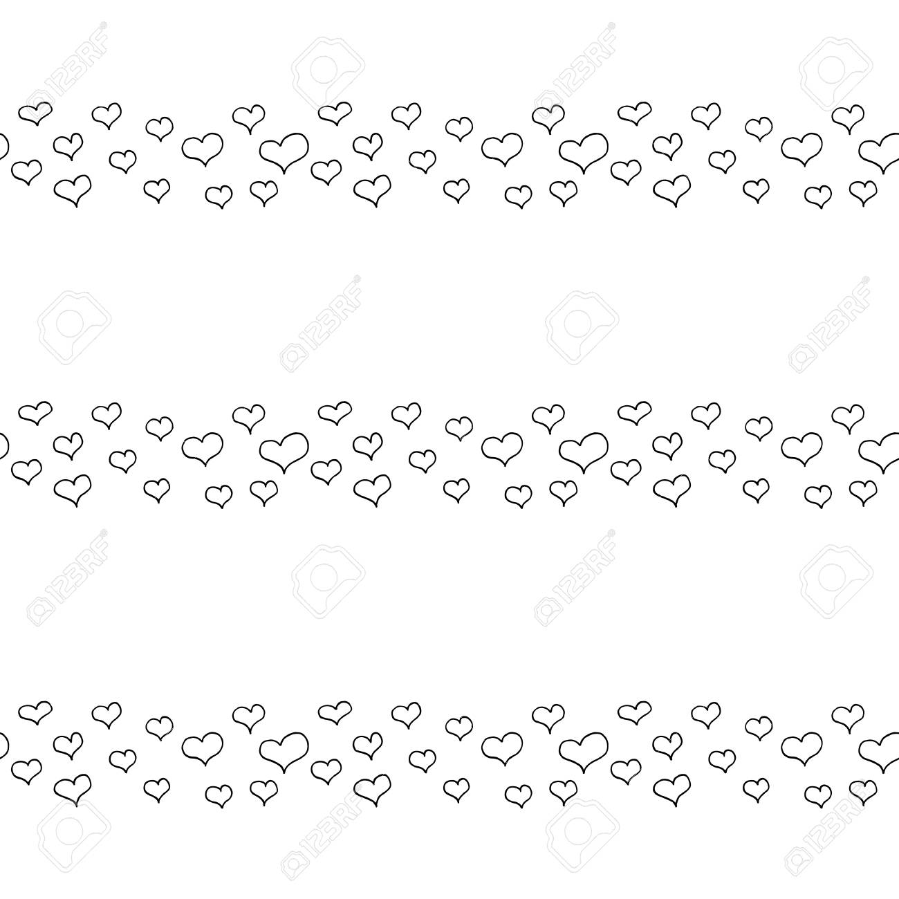 手で抽象的な心のパターンには 心が描かれています かわいいベクトル黒と白のハート柄 トレンディなモノクロ落書きハート柄生地 壁紙 包装紙 カード Web の背景 の写真素材 画像素材 Image