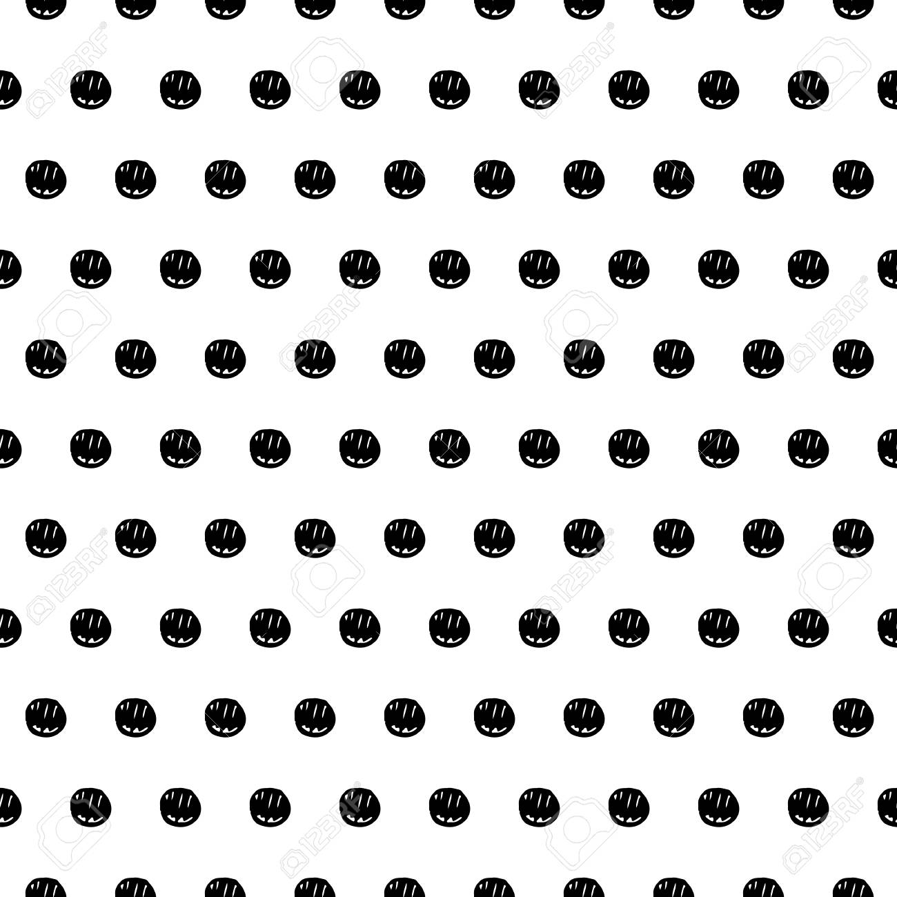 手で抽象的なかわいいパターンには 水玉が描かれています トレンディなベクトル黒と白のかわいいパターン かわいいシームレスな白黒パターン生地 壁紙 包装紙 カード Web の背景 のイラスト素材 ベクタ Image