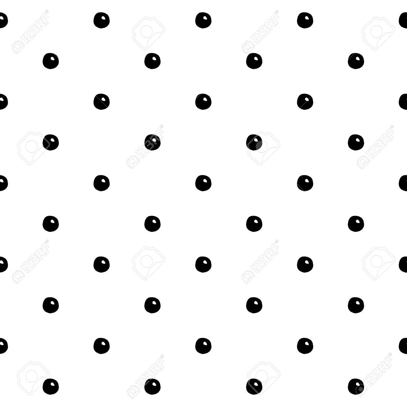 手描きのドットで抽象的な水玉柄 かわいいベクトル黒と白の水玉柄 生地のためのシームレスな白黒水玉柄の壁紙 包装紙 カード Web の背景 のイラスト素材 ベクタ Image