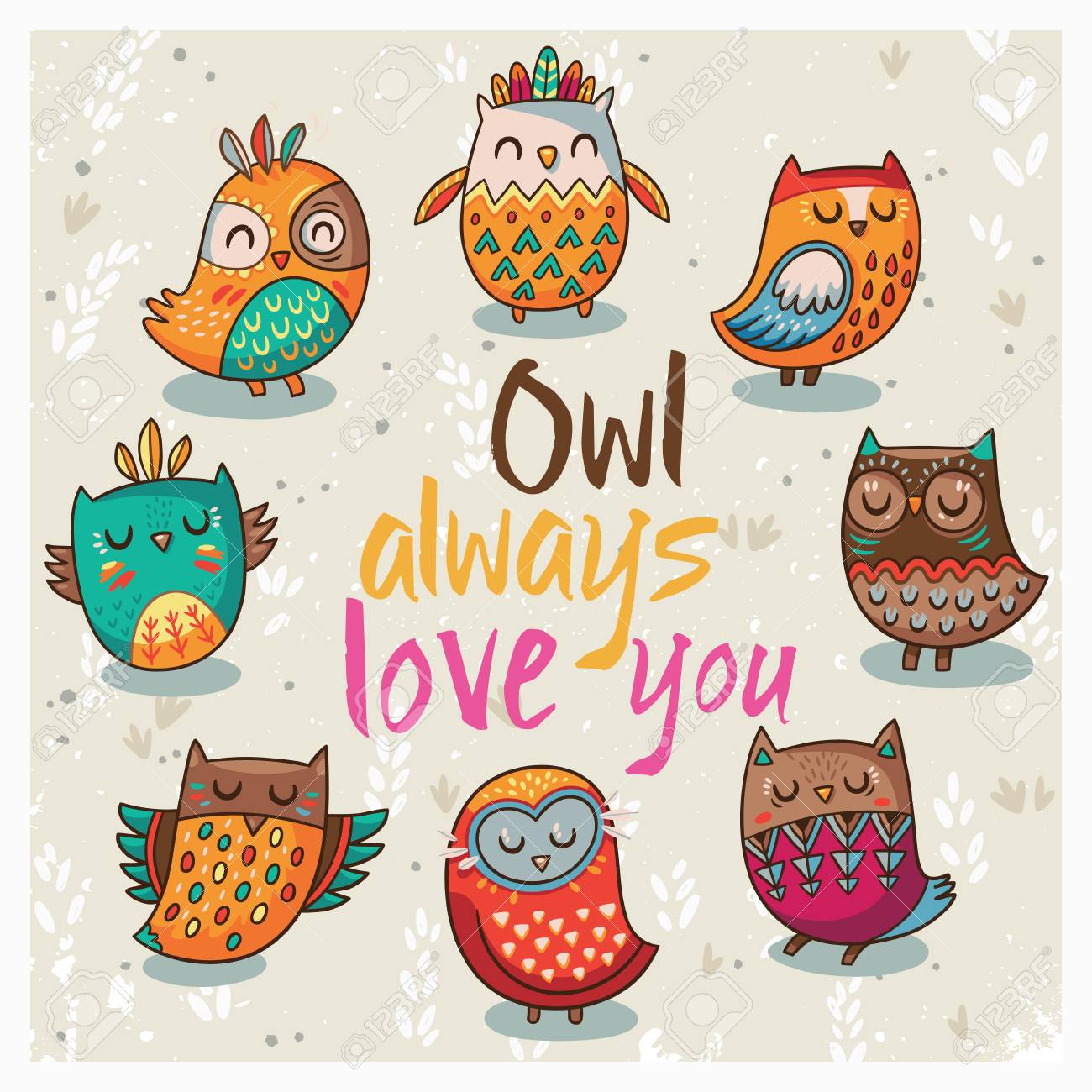 Owl Always Love You. Set Of Cute Cartoon Owls In Vector For Greeting Card.  Royalty Free SVG, Cliparts, Vectors, and Stock Illustration. Image 51912420.