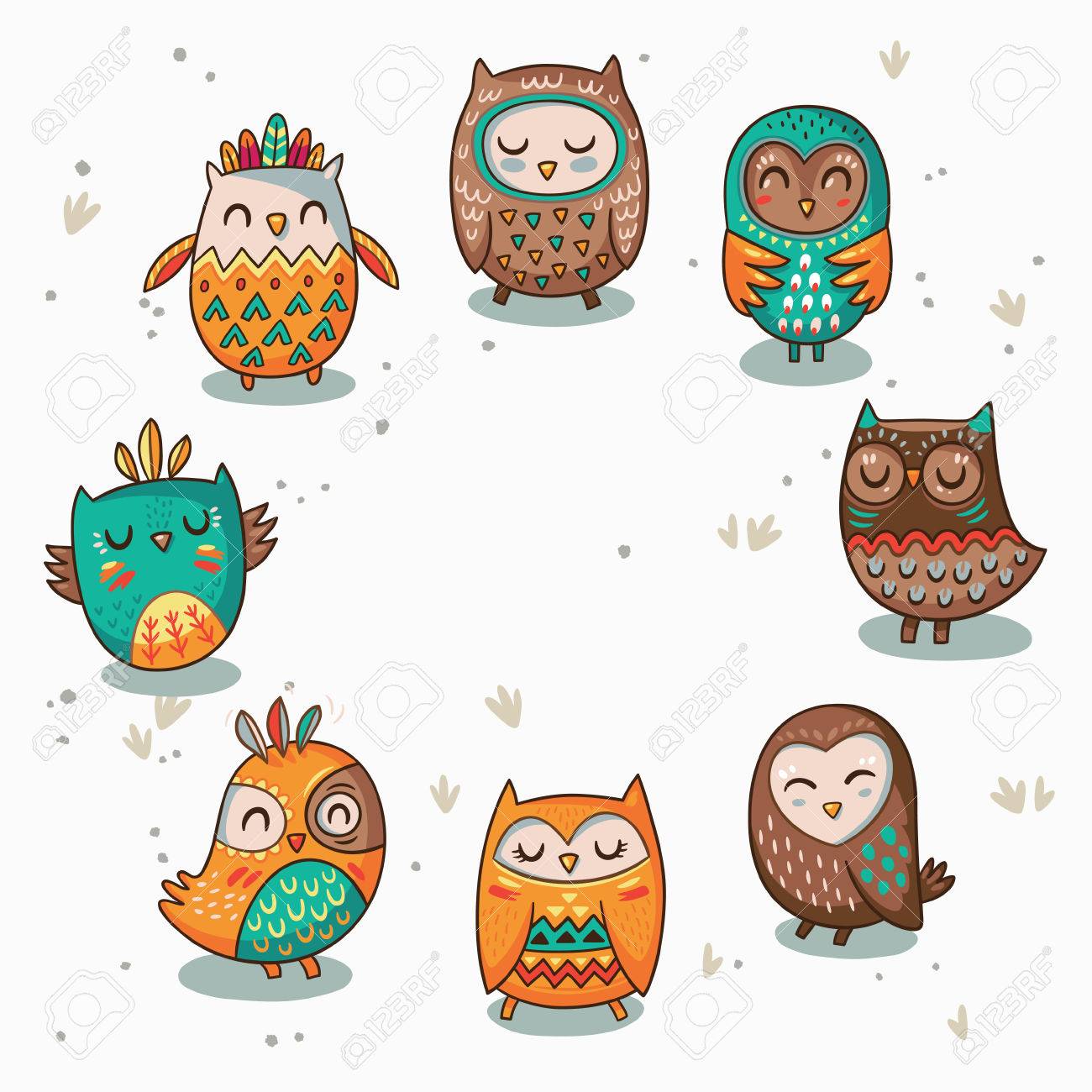 白で隔離部族フクロウ ベクトルを設定します のイラスト素材 ベクタ Image