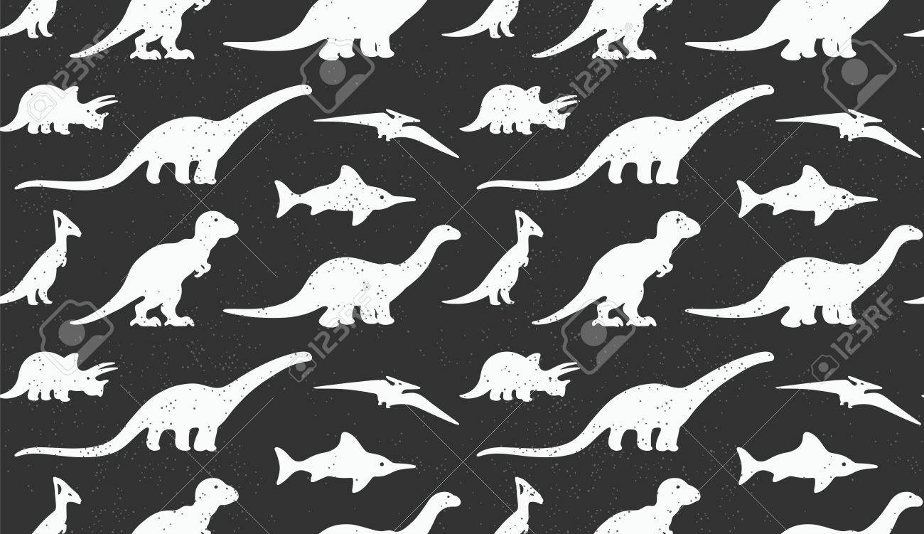 ベクトルは 黒い背景に恐竜の白いシルエットを設定します 動物のベクトル イラスト レトロなパターン背景 カード 招待状 パーティー バナー 幼稚園 テキスタイル 壁紙に最適 のイラスト素材 ベクタ Image ベクトルは 黒い背景に恐竜の白いシルエットを設定します 動物のベクトル イラスト レトロなパターン背景 カード 招待状 パーティー バナー 幼稚園 テキスタイル 壁紙に最適 のイラスト素材 ベクタ Image