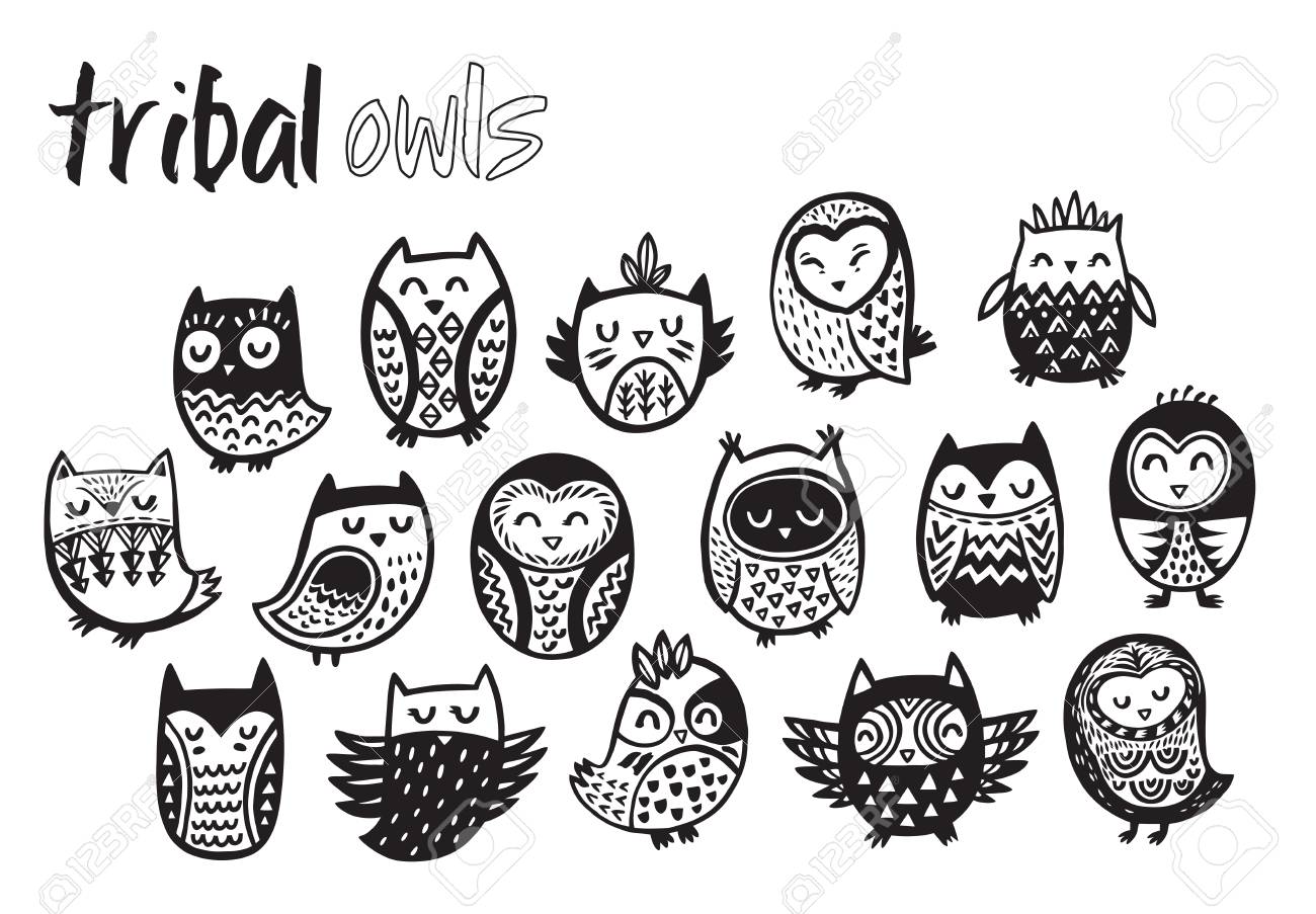 モノクロで部族のフクロウ のイラスト素材 ベクタ Image 6938