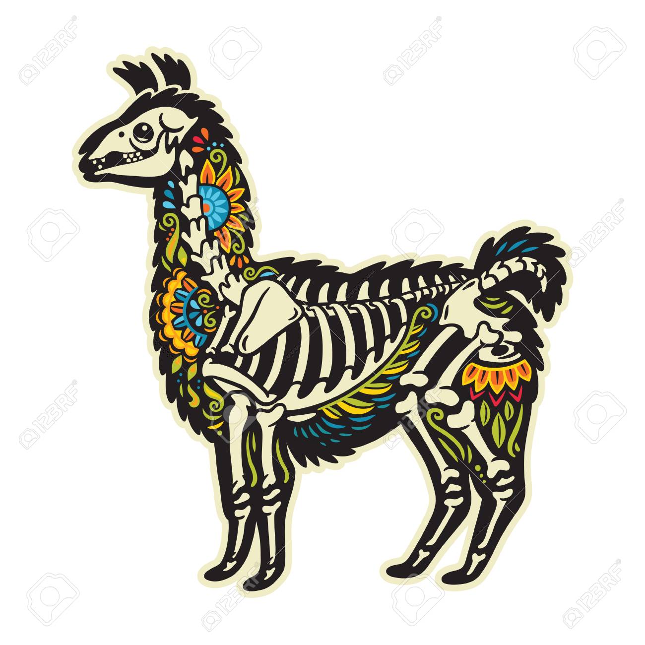 砂糖頭蓋骨アルパカ ラマ動物ベクトル スタイルで メキシコの死者の日のイラスト素材 ベクタ Image