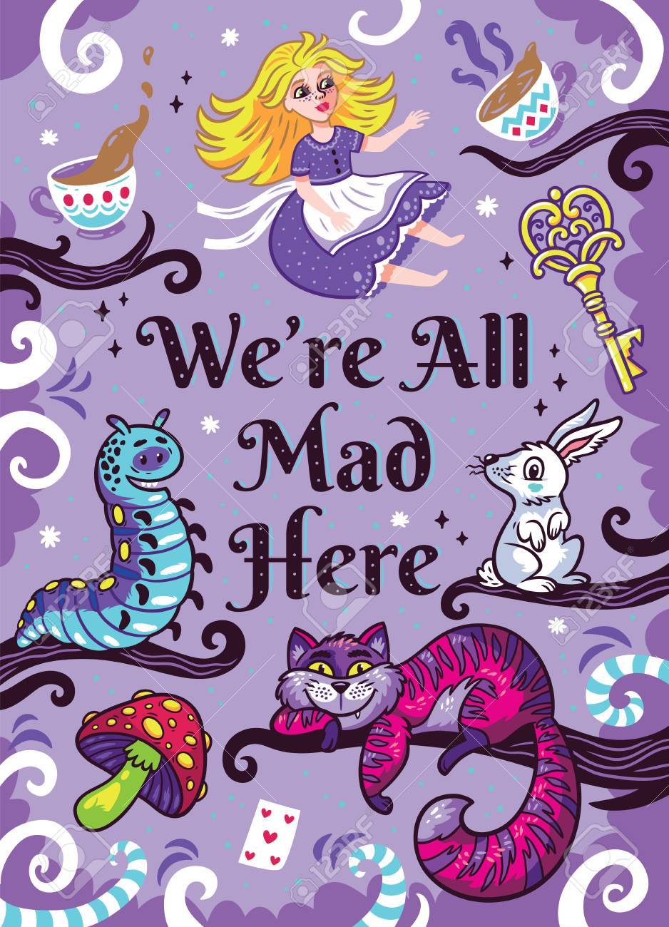 Print With Characters From Alice In Wonderland Royalty Free Print With Characters From Alice In Wonderland Royalty Free