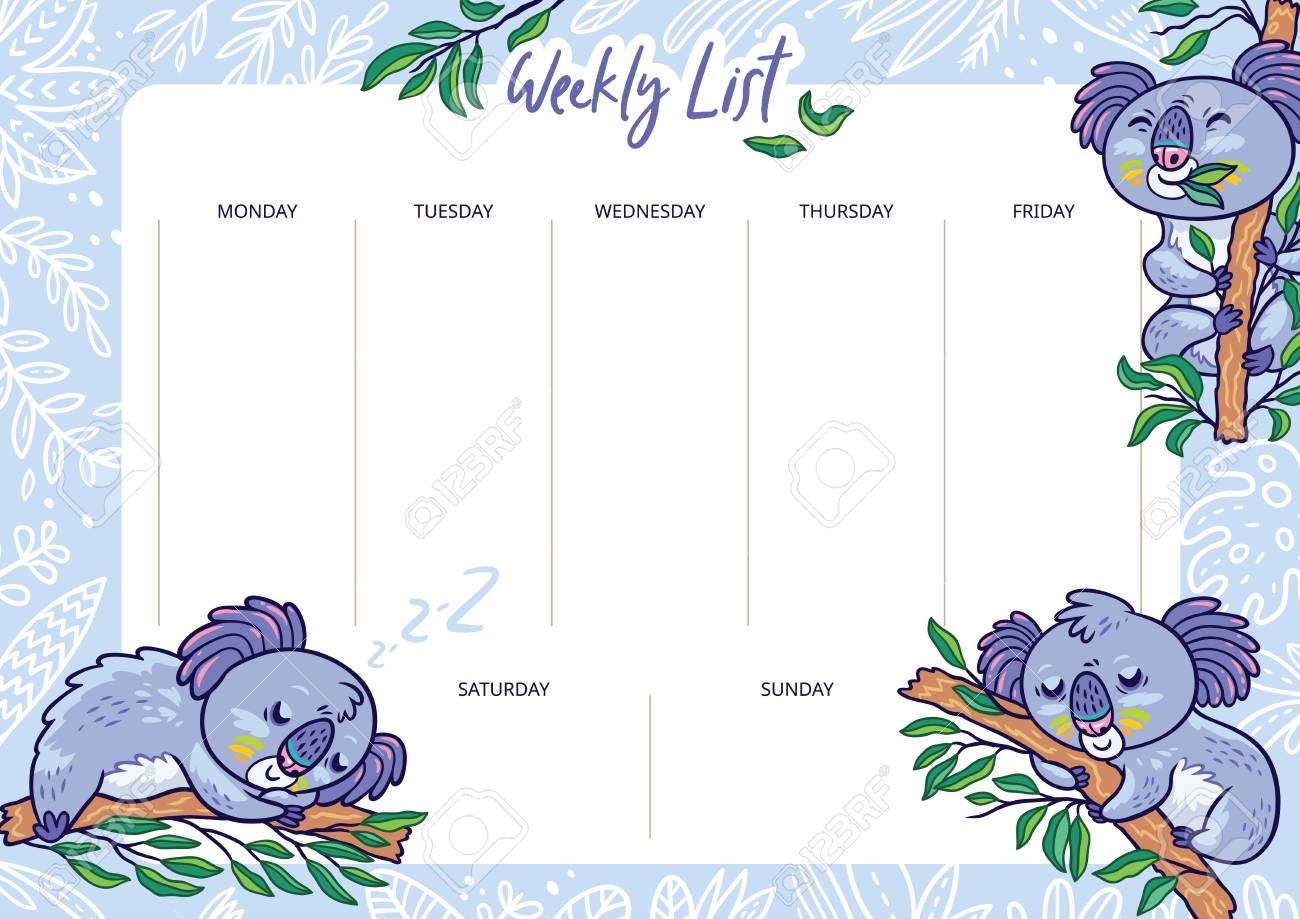 cute weekly calendar planner with koalas schedule design template cute weekly calendar template