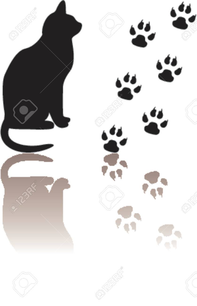 猫と足のシルエットのイラスト素材 ベクタ Image