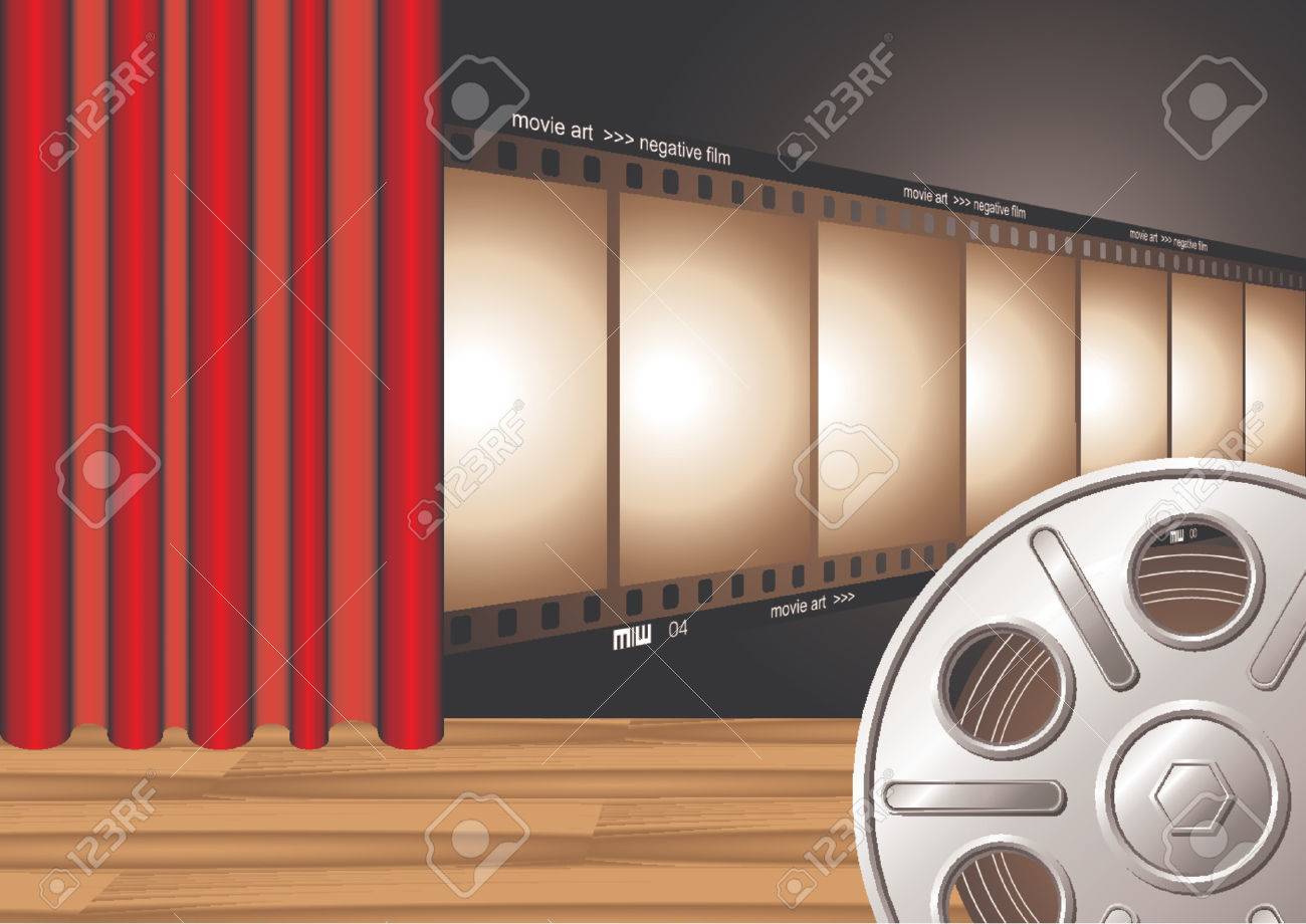 Theater Vorhang Mit Film Streifen Auf Der Buhne Und Film Rollen In Den Vordergrund Lizenzfrei Nutzbare Vektorgrafiken Clip Arts Illustrationen Image 1103755