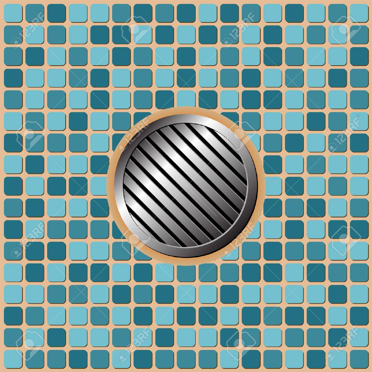 Pool Floor Tiles With Metallic Round Drain Royalty Free Cliparts