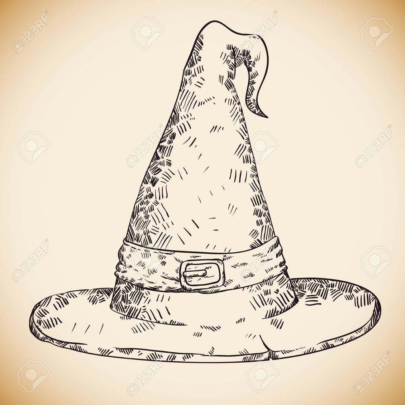 手を描くリアルな魔女帽子 ベクトル図 のイラスト素材 ベクタ Image