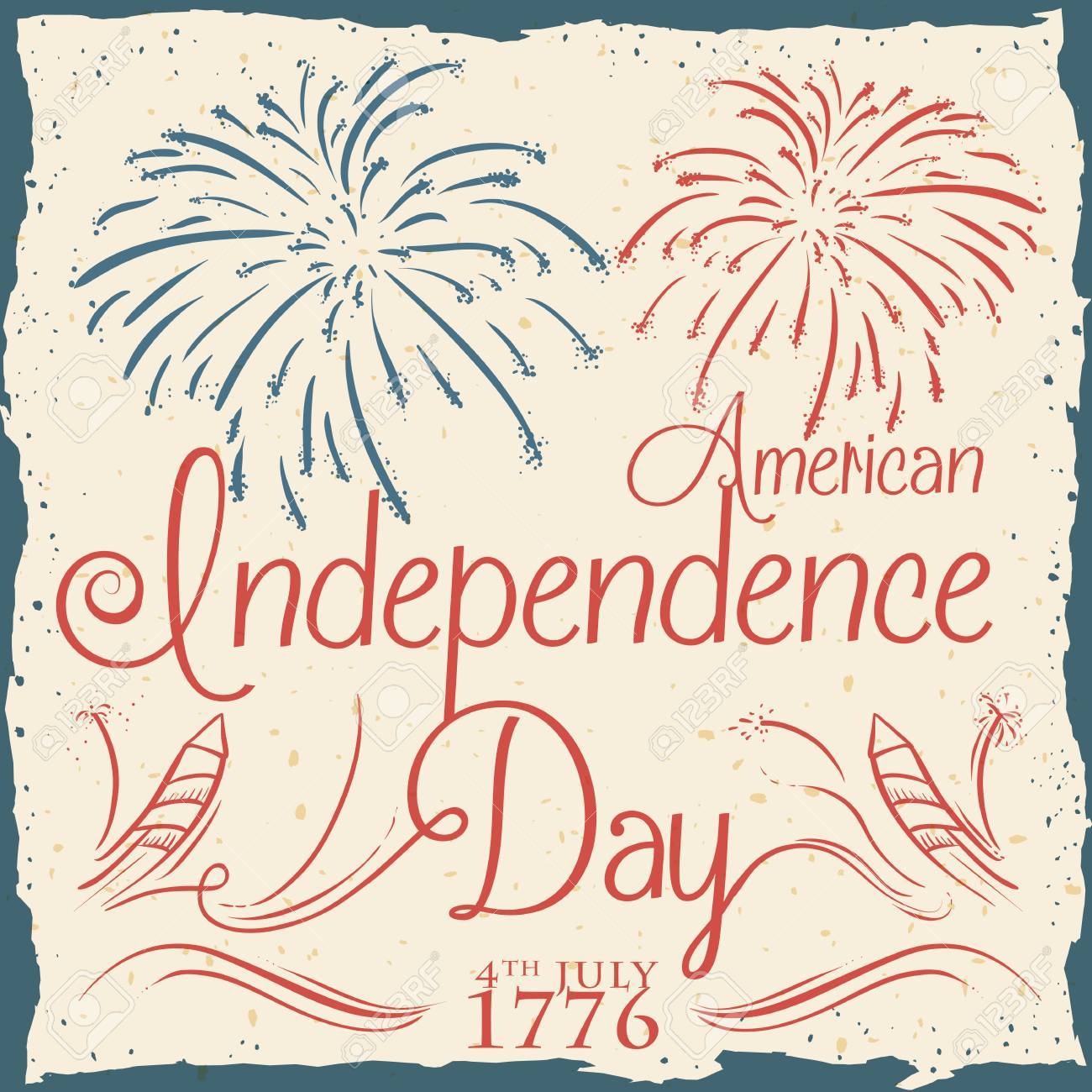 記念レトロ ポスター アメリカ独立記念日の花火と花火は手にスタイルを描画します のイラスト素材 ベクタ Image
