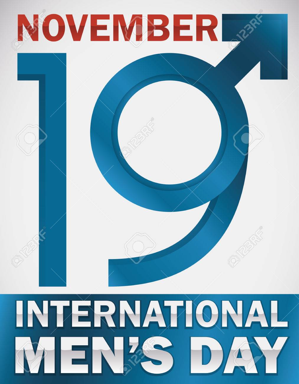 Affiche Commemorative Pour La Journee Internationale De L Homme Avec Un Melange Entre Le Symbole Masculin Et Le Numero Pour Cette Date 19 Novembre Clip Art Libres De Droits Vecteurs Et Illustration