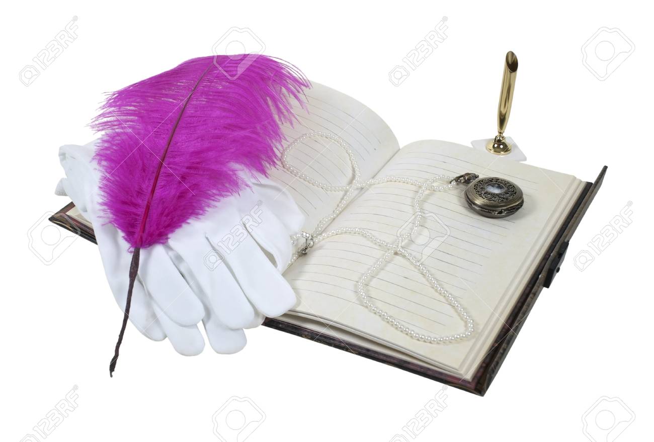 book with a feathered