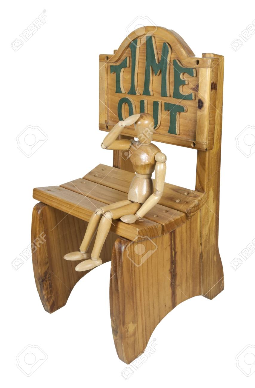 sitting in timeout in a time out wooden chair  path included