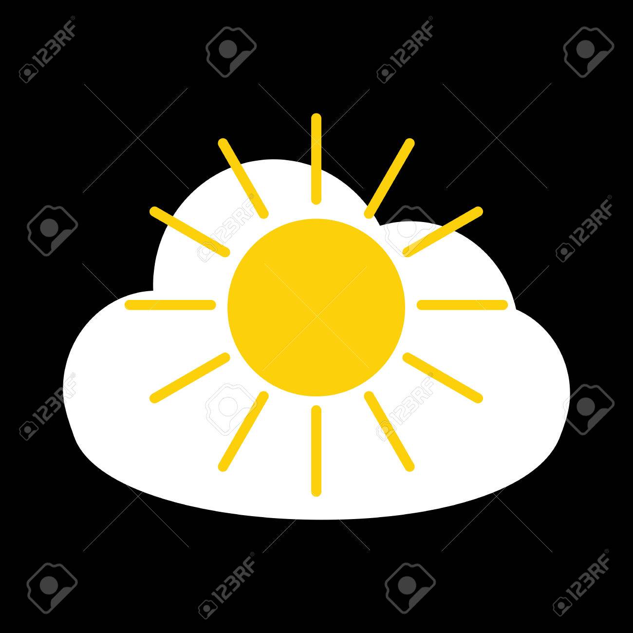 黒の背景に太陽と白い雲のアイコンのイラスト素材 ベクタ Image