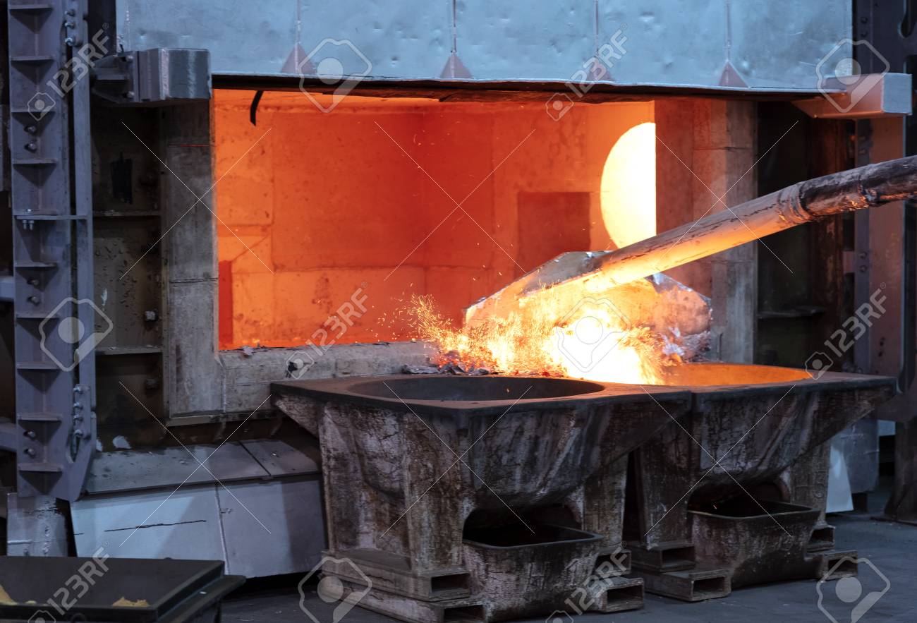 Skimming Melted Aluminum For Removing The Dross Before Casting Stock Photo Picture And Royalty Free Image Image 116921152