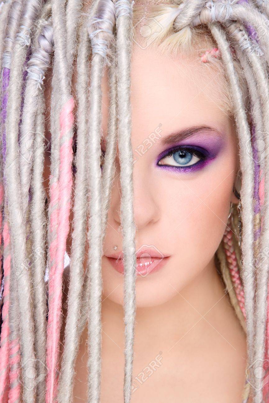 Close Up Portrait Of Young Beautiful Girl With Stylish Make Up