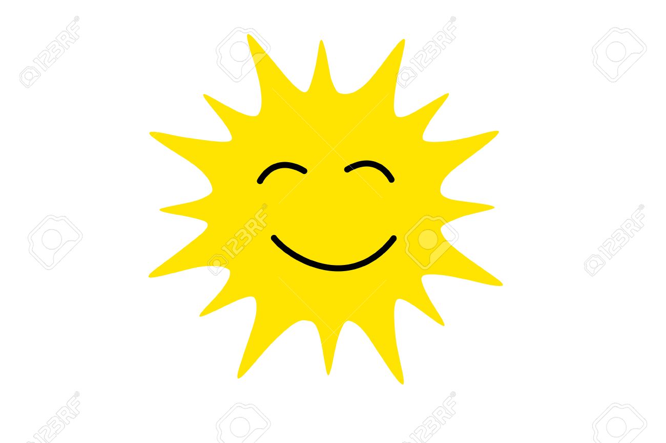 眠そうな面白い太陽 かわいい太陽文字アイコン 幸せな笑顔で夏の太陽の顔 の写真素材 画像素材 Image