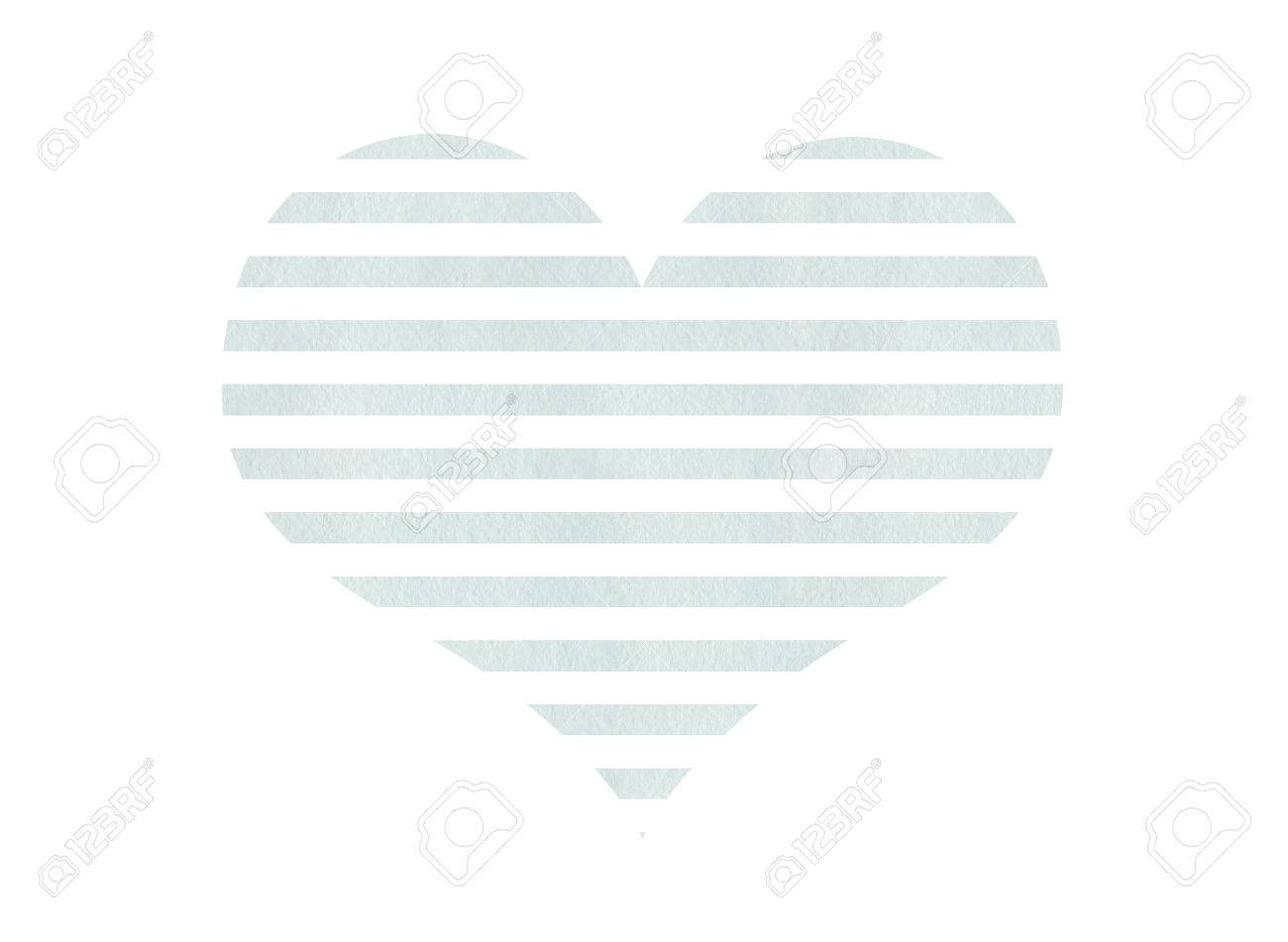 Light Blue Striped Watercolor Heart On White Background Stock
