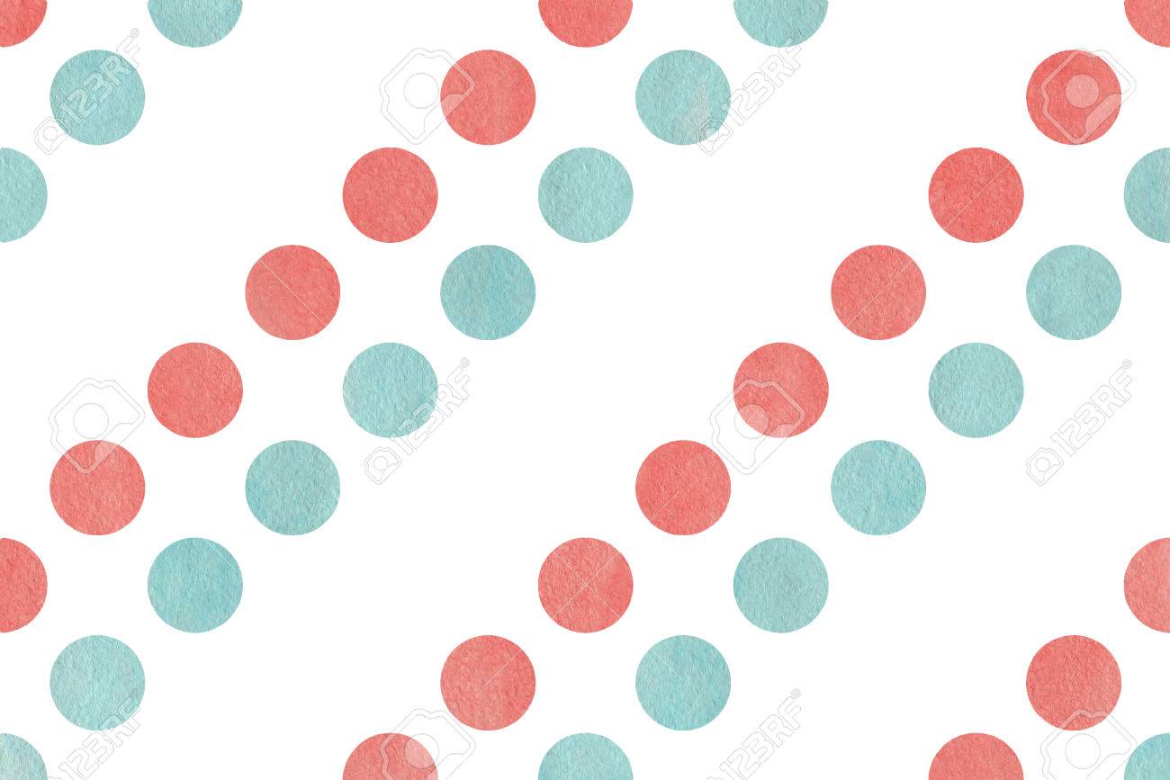 水彩のコーラル ピンクと青の水玉の背景 カラフルな水玉模様のスクラップ ブック 結婚式 パーティーやベビー シャワーの招待状をパターンします の写真素材 画像素材 Image