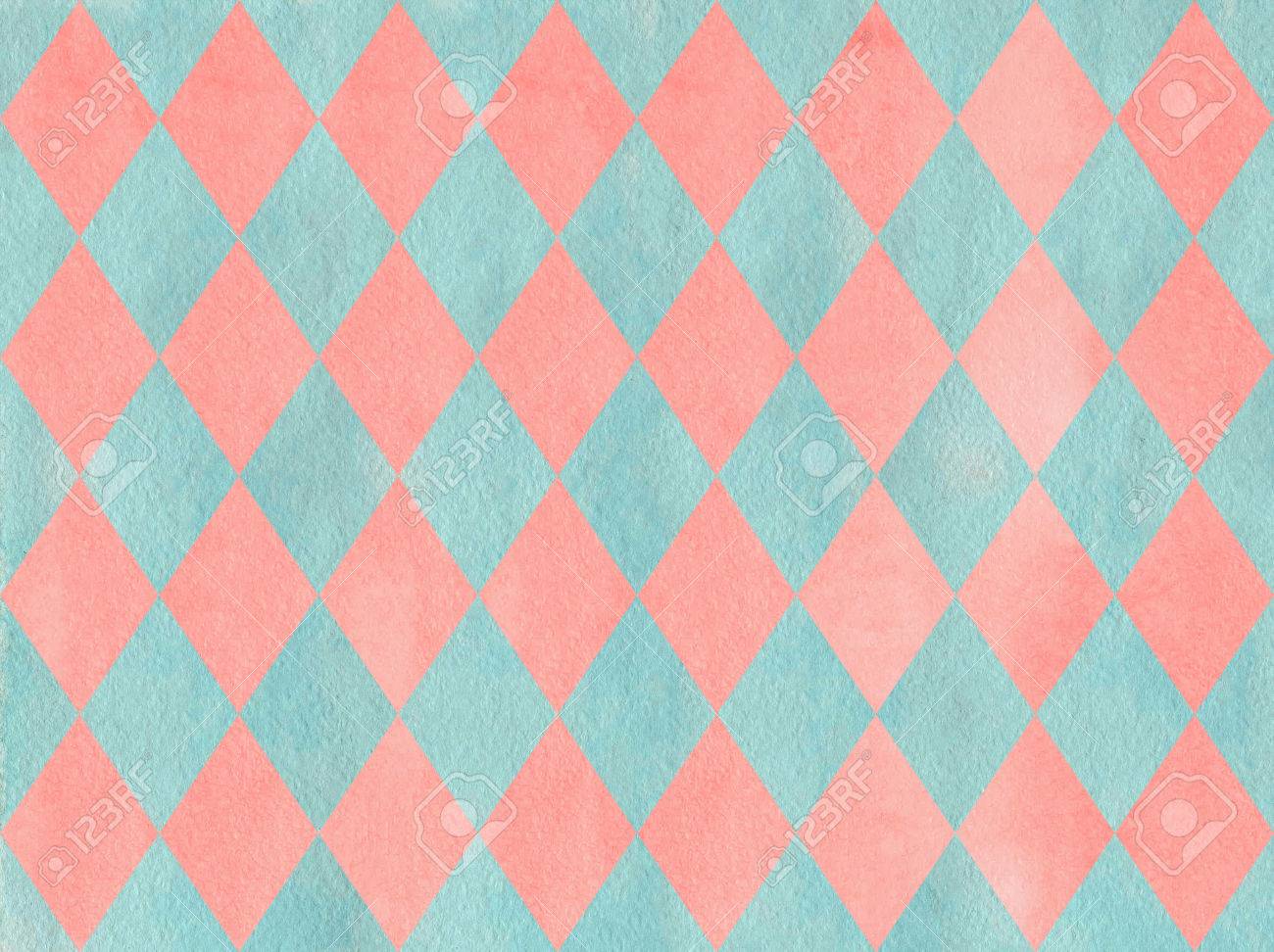 Watercolor Light Pink And Blue Diamond Pattern Geometrical