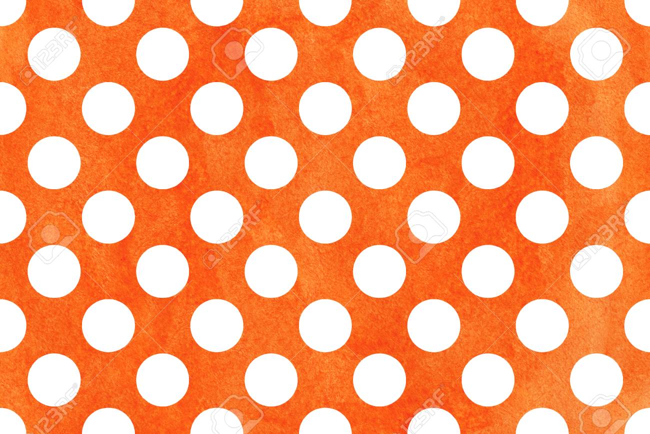 Watercolor Orange Polka Dot Background Pattern With White