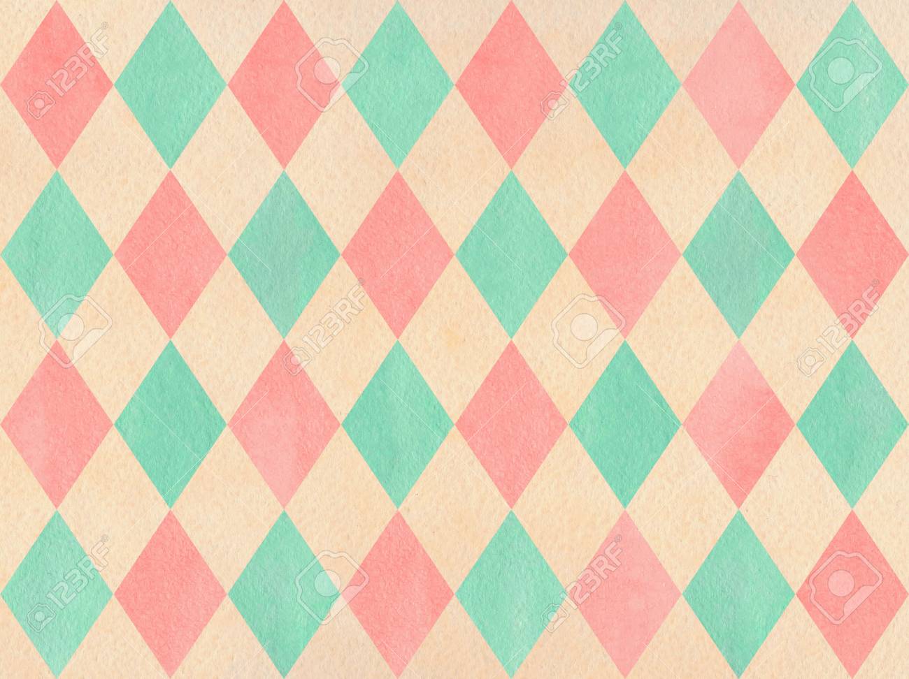 Watercolor Light Pink Beige And Seafoam Blue Diamond Pattern