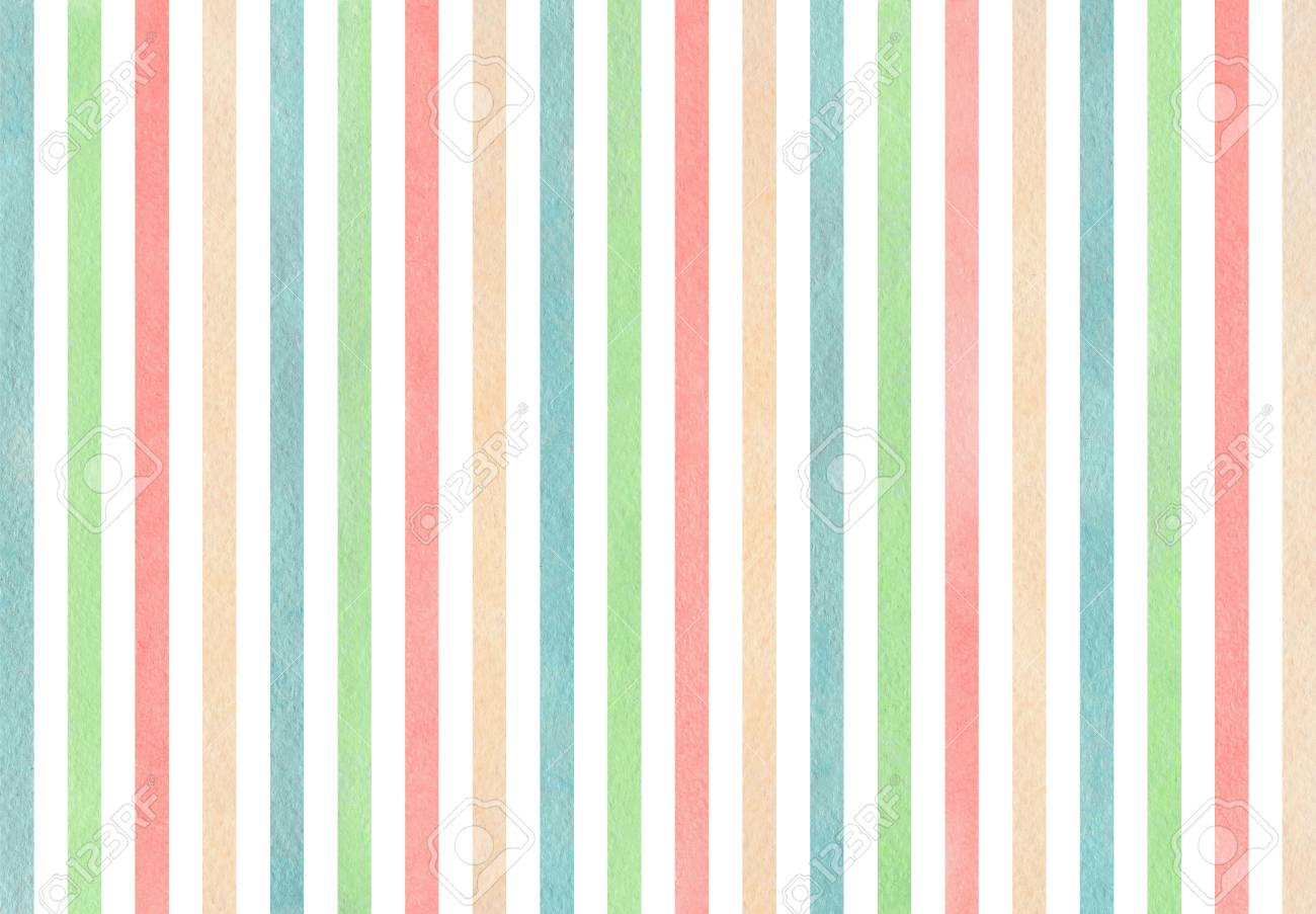 Watercolor Blue Light Pink Beige And Mint Green Striped