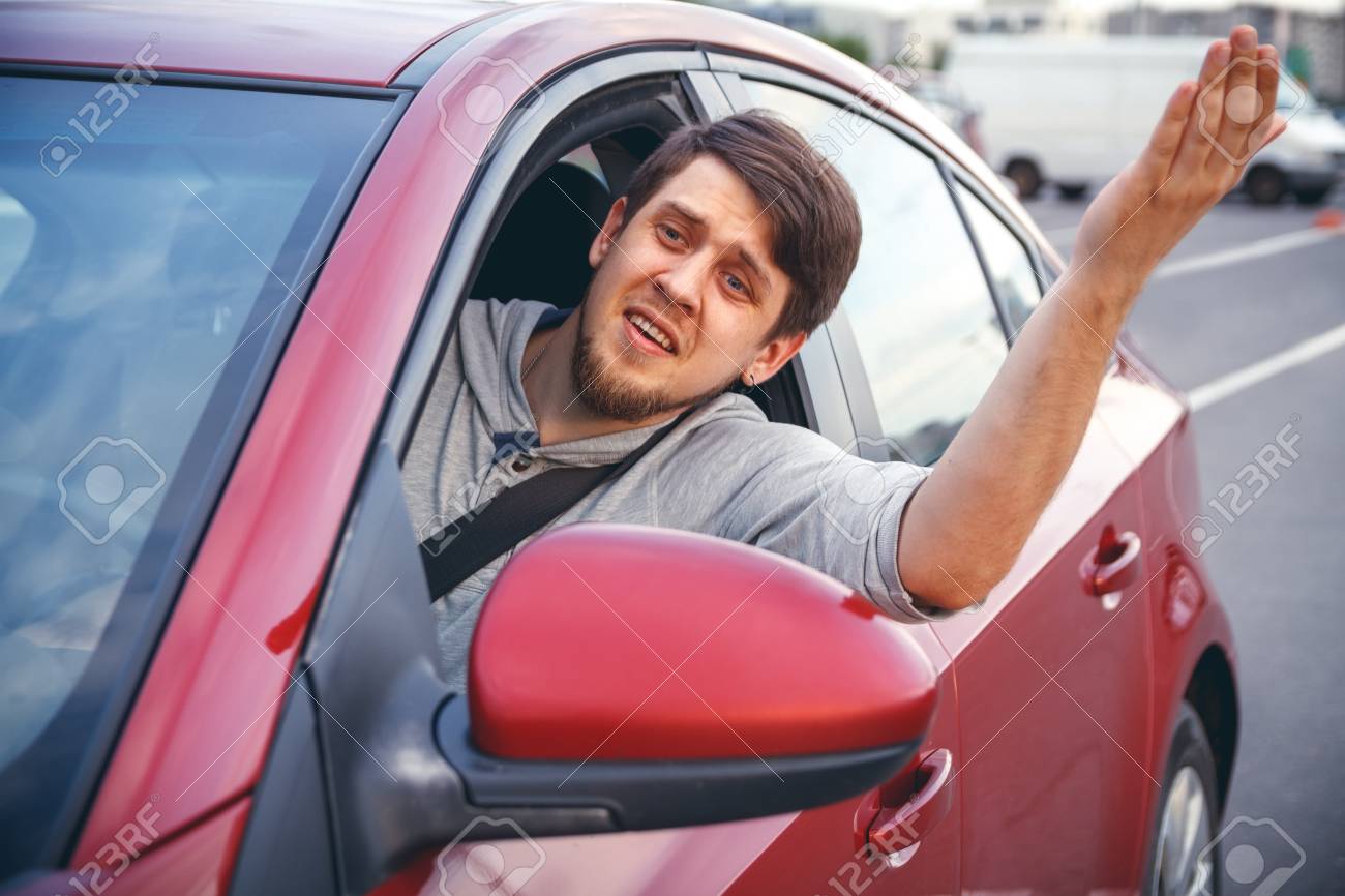 The Young Man Driving The Car Angry Stuck In A Traffic Jam Stock Photo Picture And Royalty Free Image Image 61221738