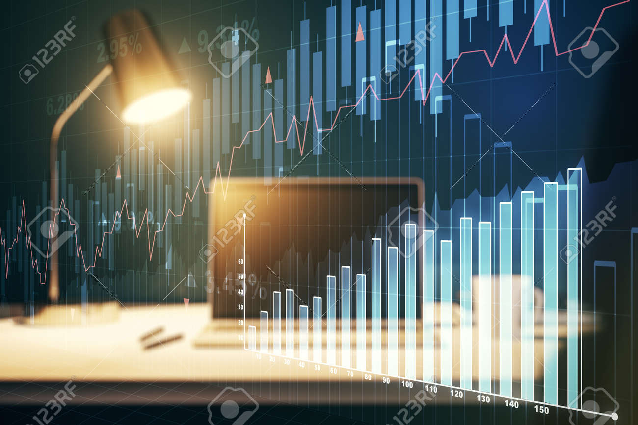 Abstract creative financial graph on modern laptop background, financial and trading concept. Multiexposure - 169872162 Abstract creative financial graph on modern laptop background, financial and trading concept. Multiexposure - 169872162