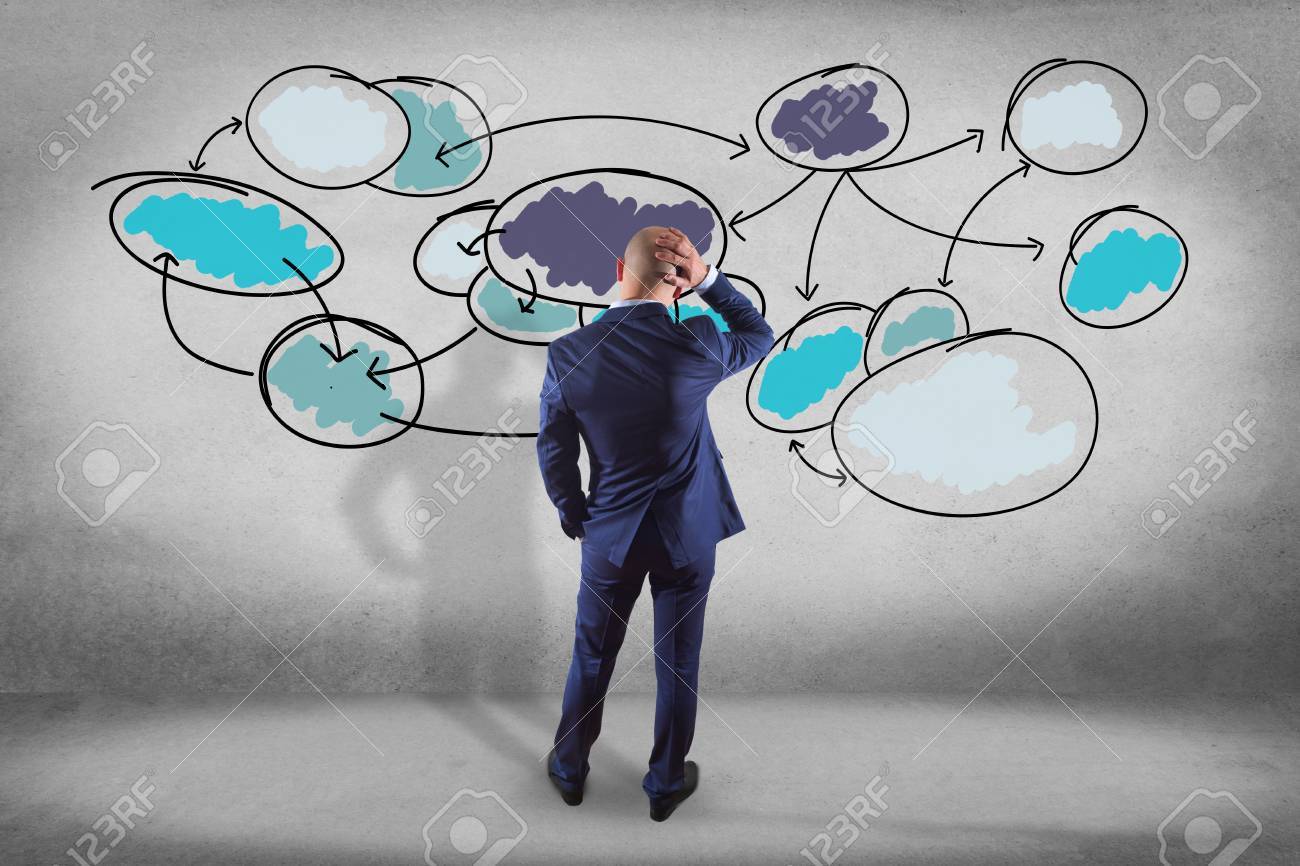 Vista De Un Hombre De Negocios Frente A Una Pared Mirando Una