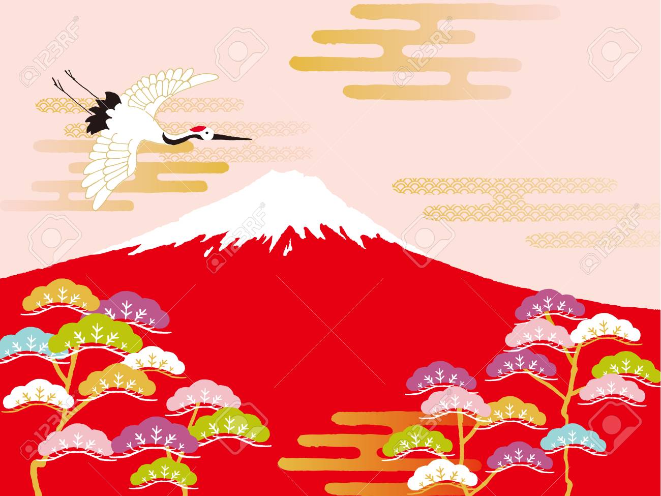 赤富士と鶴 のイラスト素材 ベクタ Image 赤富士と鶴 のイラスト素材 ベクタ Image