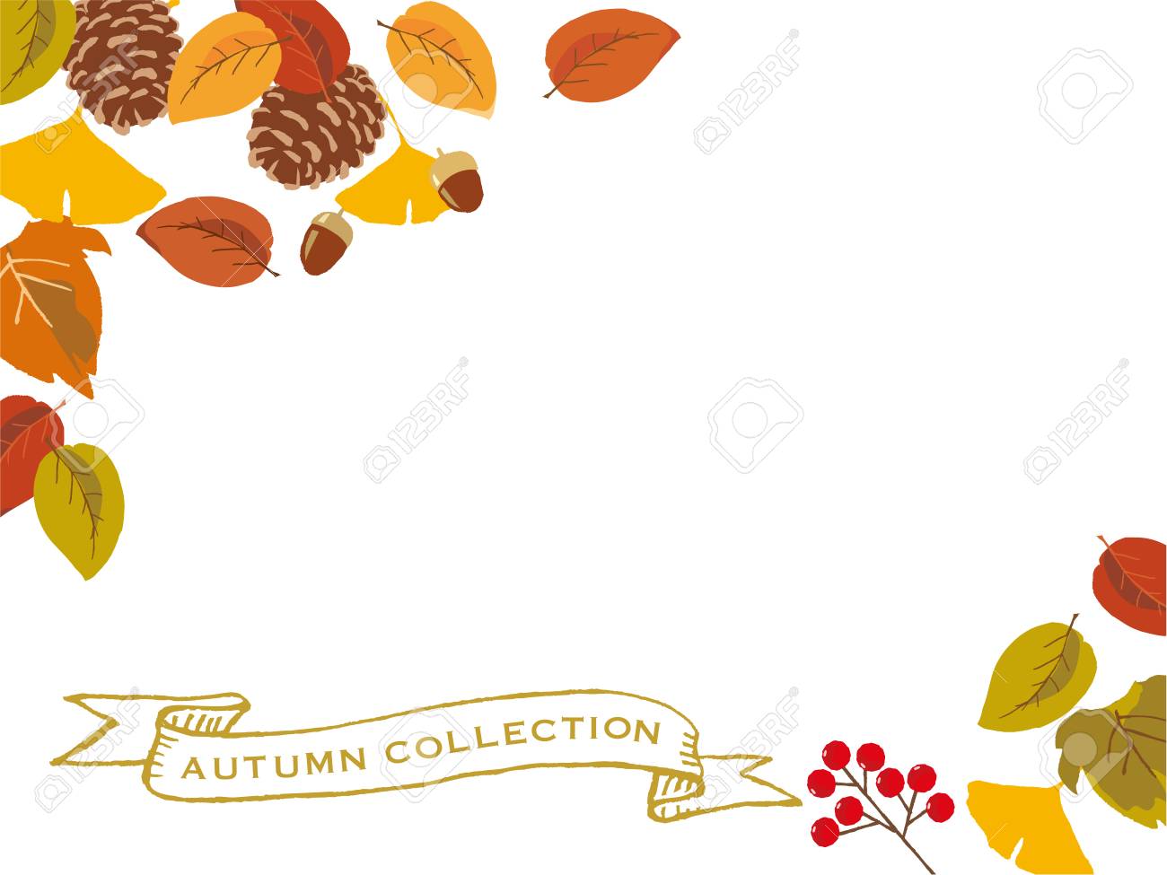 秋の味覚と葉の背景 のイラスト素材 ベクタ Image