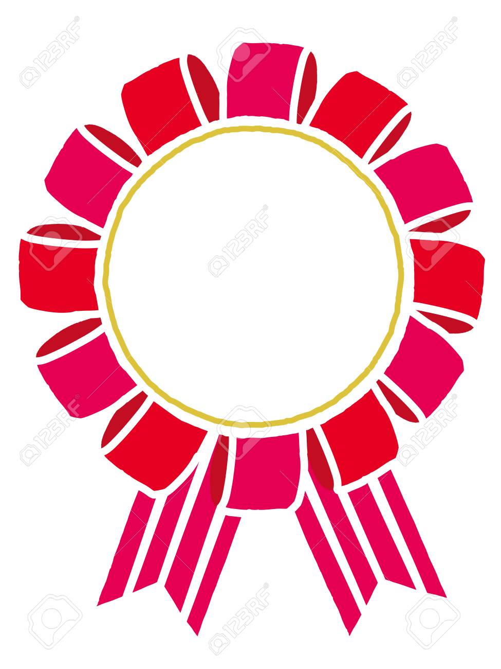 Red And White Award Rosette With Ribbon Vector Illustration