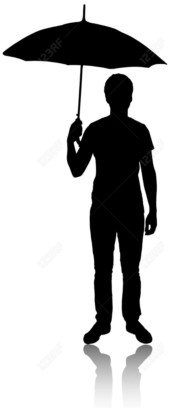 傘を持つ男のシルエット 雨からの避難所 のイラスト素材 ベクタ Image