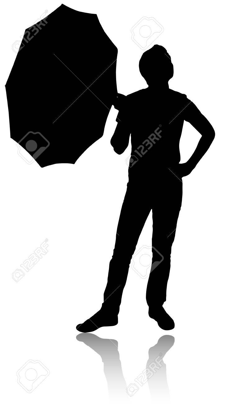 傘を持つ男のシルエット 雨があるかどうかを確認します のイラスト素材 ベクタ Image 59810027