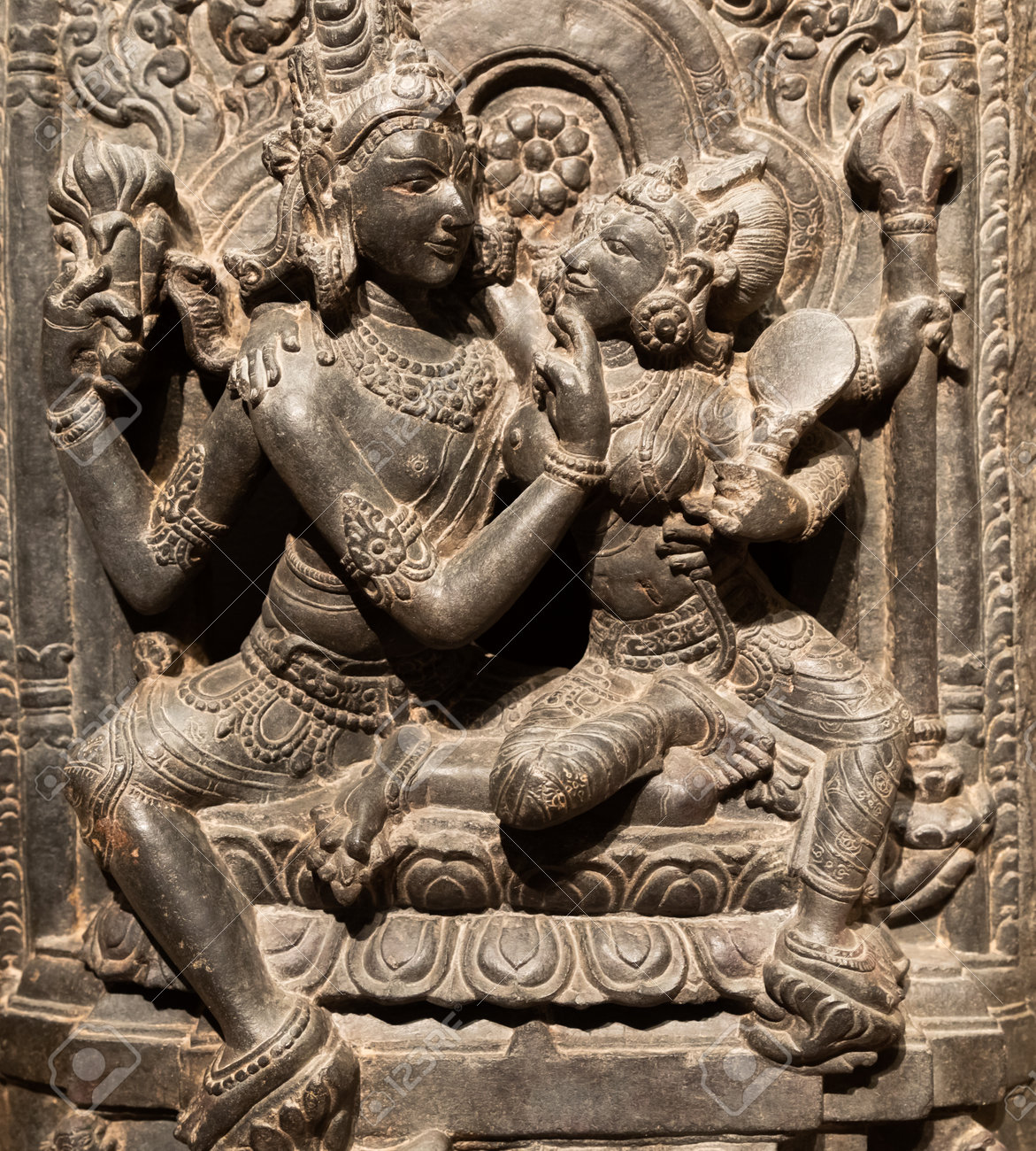 Turin, Italy - April, 2023: Oriental Art Museum. Shiva And Parvati, 10th  Century AD For Hinduism Religion