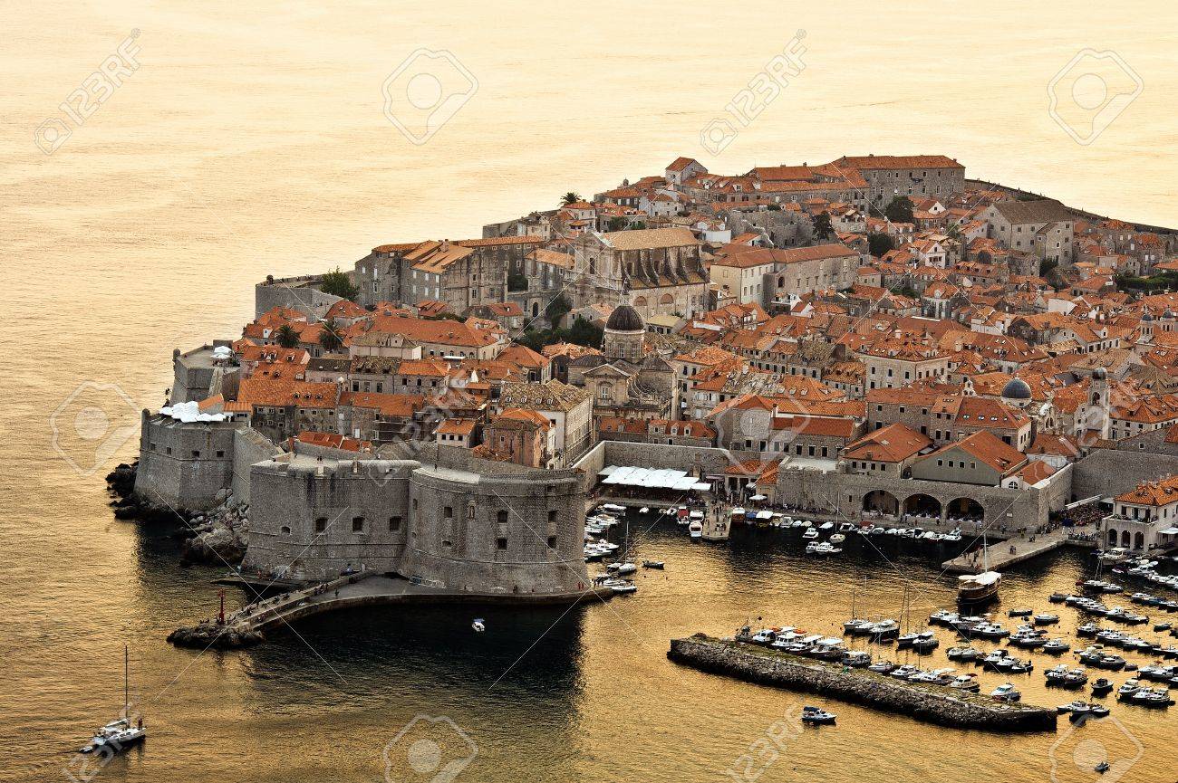 Coucher Du Soleil à Dubrovnik Voir Dune Vieille Ville Croatie